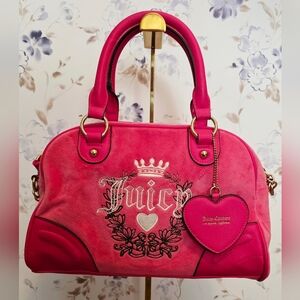 Juicy Couture Hot Pink Velvet Logo Satchel with Heart Charm